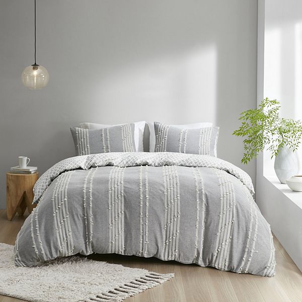 INK+IVY Kara Cotton Jacquard Striped Duvet Cover Set with Shams