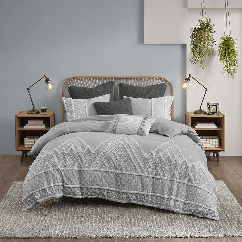 INK+IVY Marta 3-piece Cotton Duvet Cover Set with Shams, Grey, Full/Queen