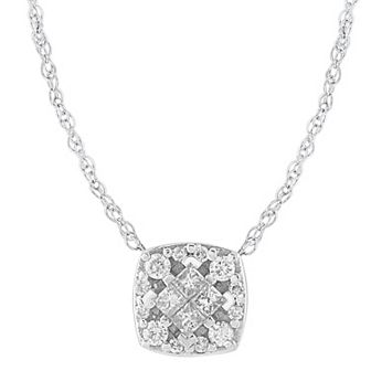 10k White Gold 1/4 Carat T.W. Diamond Cushion Pendant Necklace