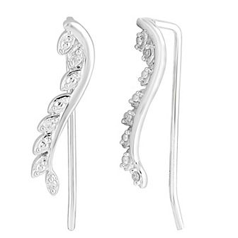10k White Gold Diamond Accent Ear Climber Earrings