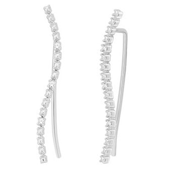 10k White Gold Diamond Accent Ear Climber French Wire Earrings