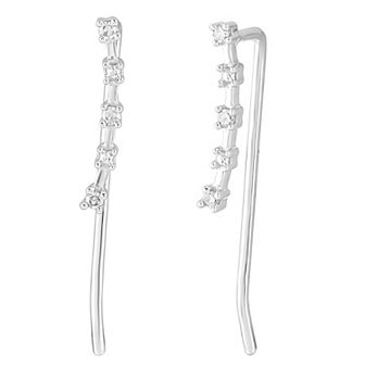 10k White Gold Diamond Accent Station Ear Climber Earrings