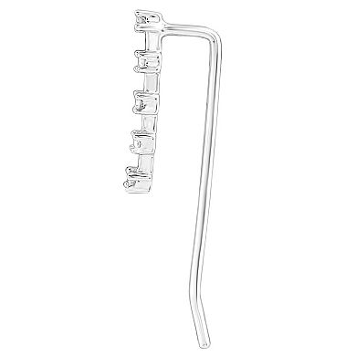 10k White Gold Diamond Accent Station Ear Climber Earrings
