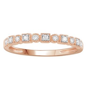 10k Rose Gold 1/10 Carat T.W. Diamond Milgrain Band Ring