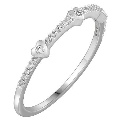 10k White Gold 1/10 Carat T.W. Diamond Heart Station Band Ring
