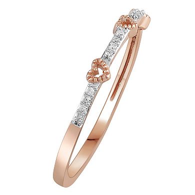 10k Rose Gold Diamond Accent Heart Station Band Ring 