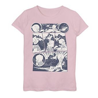 Girls 7-16 Looney Tunes Daffy Porky Panels Group Shot Graphic Tee