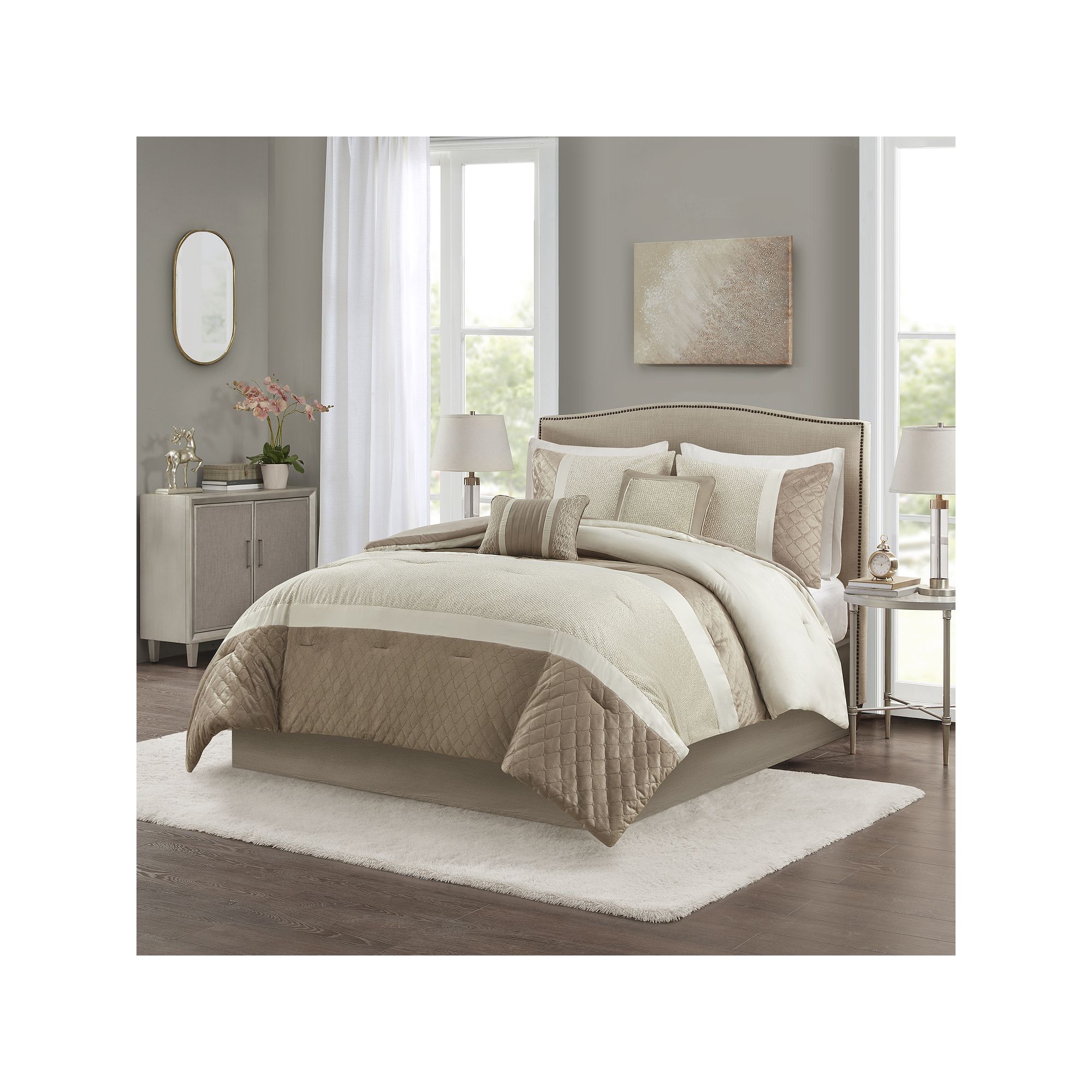 Madison Park 6-PC Comforter Set with Throw Pillows, Block