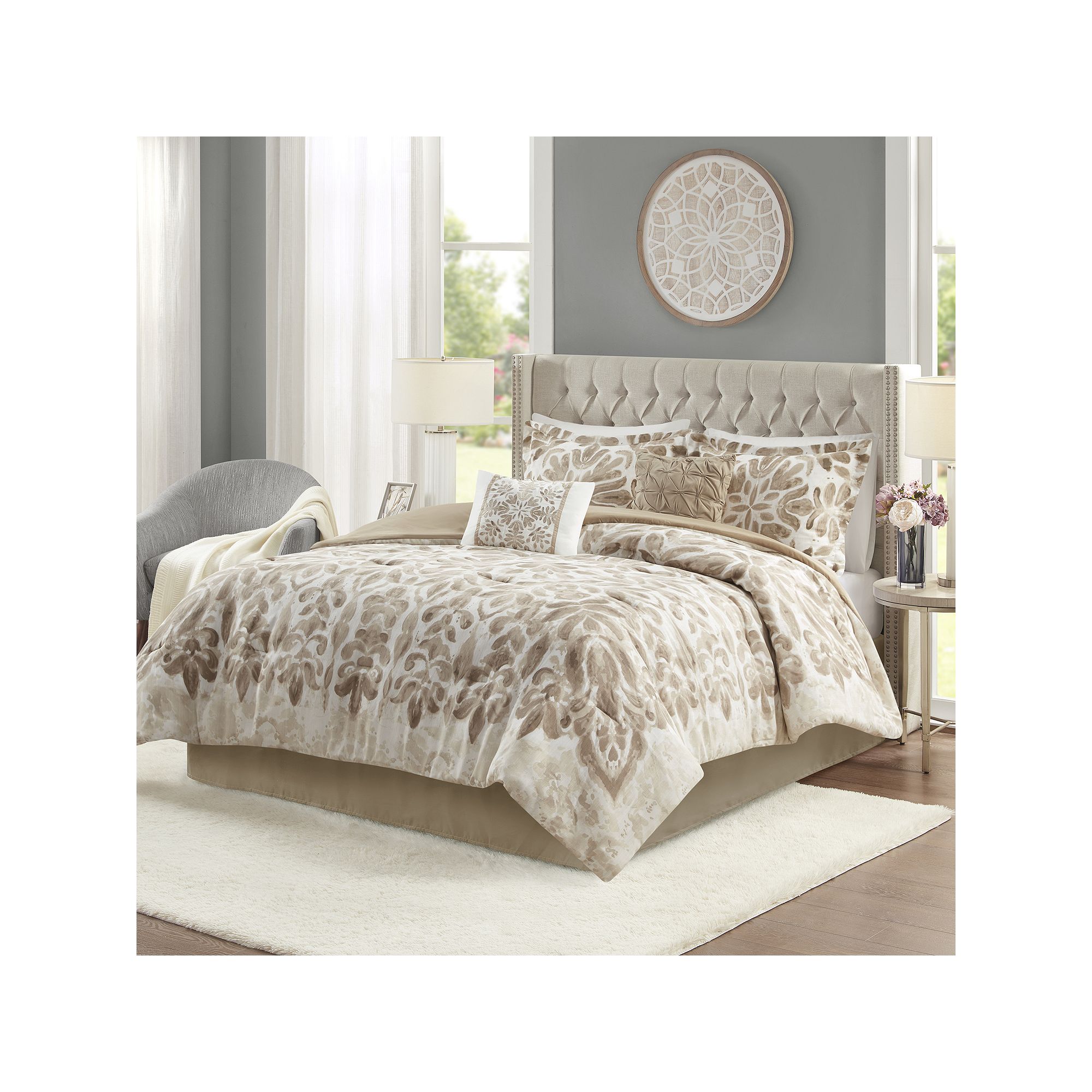 Madison Park 6-PC Comforter Set with Throw Pillows, Brown Medallion