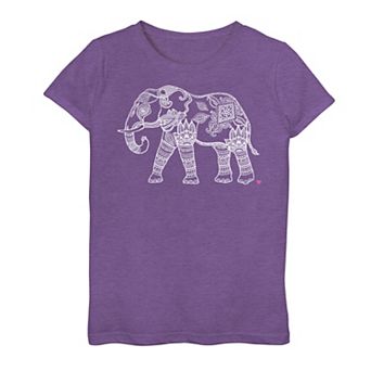 Girls 7-16 Henna White Elephant Pink Heart Graphic Tee