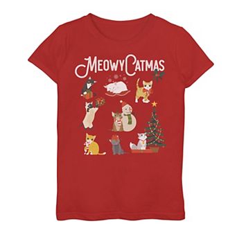 Girls 7-16 Meowy Catmas Christmas Kittens Cute Holiday Graphic Tee