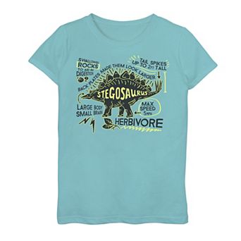 Girls 7-16 Stegosaurus Dinosaur Text Poster Graphic Tee