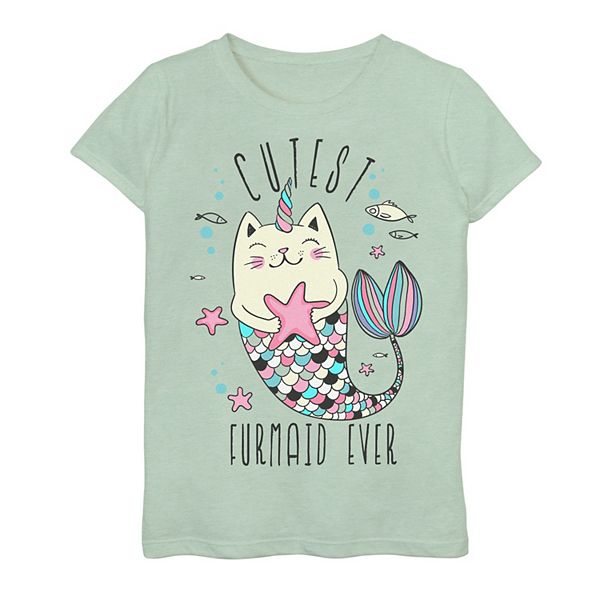 Girls 7-16 Cutest Furmaid Ever Half Cat Half Mermaid Graphic Tee