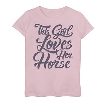 Girls 7-16 Loves Her Horse Animal Text Graphic Tee