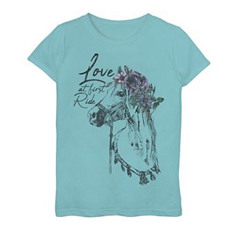 Girls 7-16 Love At First Ride Horse Portrait Graphic Tee