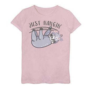 Girls 7-16 Just Hanging Sloth With Flower Hat Graphic Tee