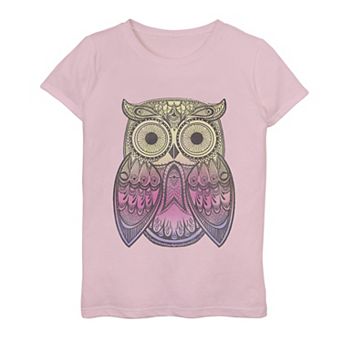 Girls 7-16 Teal Gradient Paisley Henna Owl Bohemian Graphic Tee