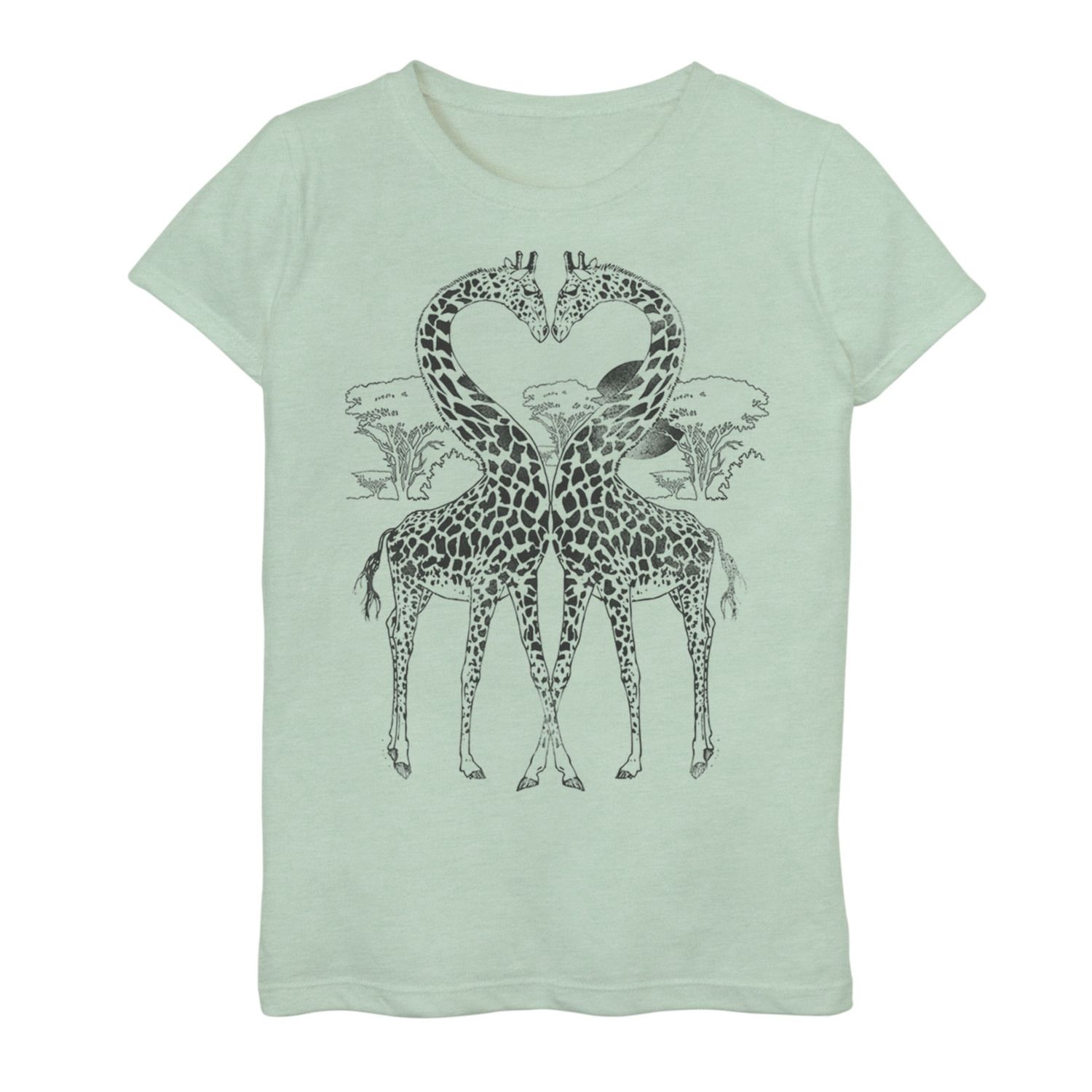T-shirt Fille Olive – Couleur Vert Sauge Avec Imprimé Girafe, Taille S