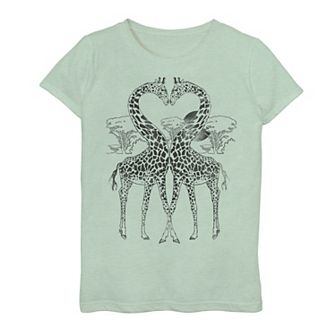 Girls 7-16 Giraffe Heart Neck Portrait Graphic Tee