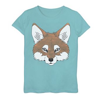 Girls 7-16 Red Fox Face Cartoon Texture Cute Graphic Tee