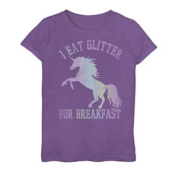 Girls 7-16 Eat Glitter For Breakfast Pastel Rainbow Unicorn Graphic Tee