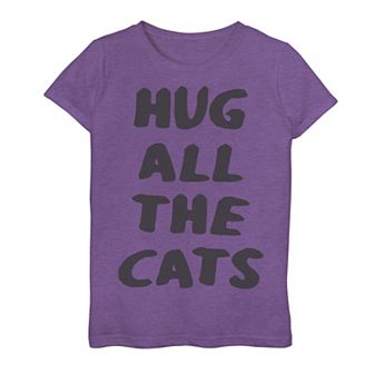 Girls 7-16 Hug All The Cats Attitude Text Graphic Tee