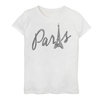 Girls 7-16 Paris Text Eiffel Tower Text logo Graphic Tee