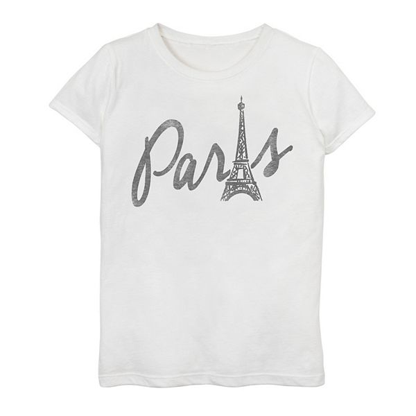 Girls 7-16 Paris Text Eiffel Tower Text logo Graphic Tee