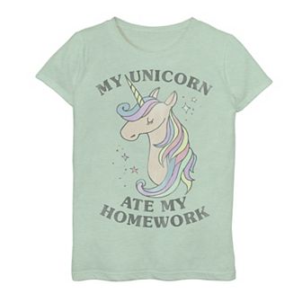 Girls 7-16 Unicorn Are My Homework Animal Text Graphic Tee