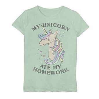 Girls 7-16 Unicorn Are My Homework Animal Text Graphic Tee