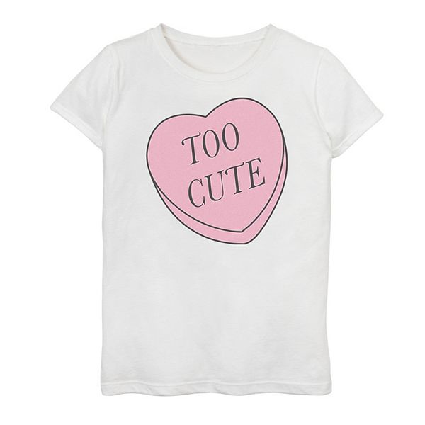 Girls 7-16 Valentine's Day Too Cute Heart Graphic Tee