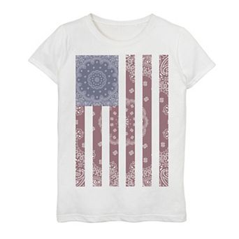 Girls 7-16 Paisley Pattern Bohemian American Flag Graphic Tee