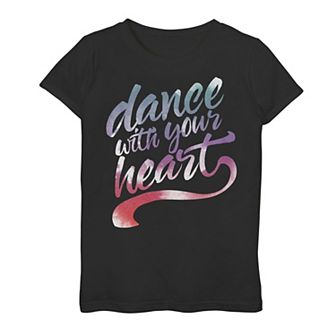 Girls 7-16 Dance Heart Watercolor Text Graphic Tee