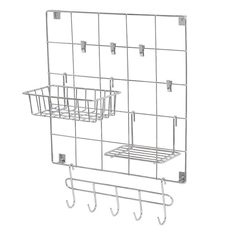 Honey-Can-Do 8-Piece Chrome Wire Wall Grid with Storage Accessories, Silver