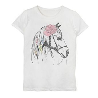 Girls 7-16 Horse Love Floral Portrait Graphic Tee