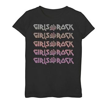 Girls 7-16 Girls Rock Attitude Floral Text Graphic Tee