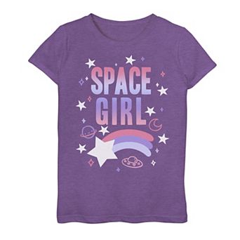 Girls 7-16 Space Girl Galactic Text Graphic Tee
