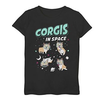 Girls 7-16 Corgis In Space Dog Group Shot Graphic Tee