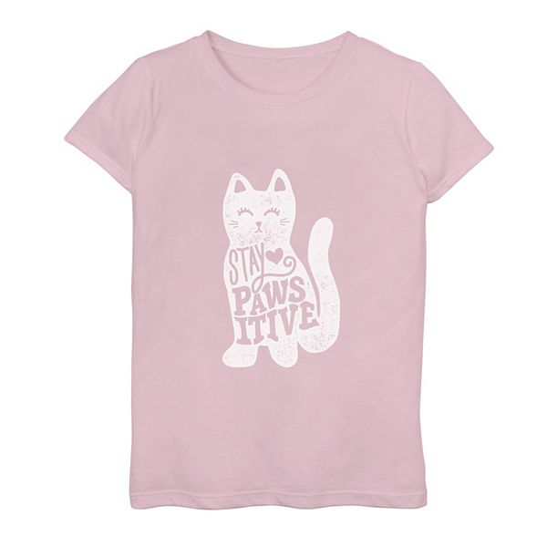 Girls 7-16 Stay Pawsitive Happy Cat Graphic Tee