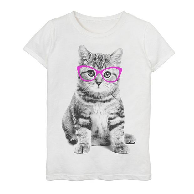 Cat with outlet glasses t shirt