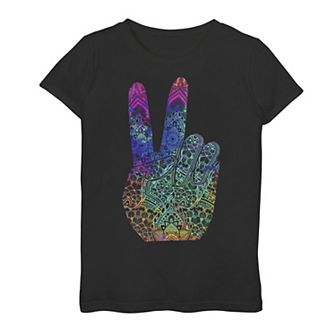 Girls 7-16 Rainbow Peace Sign Neon Henna Graphic Tee