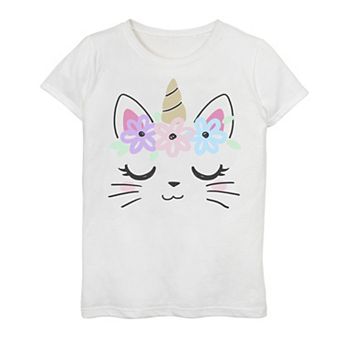 Girls 7-16 Cat Unicorn Blushing Flower Crown Graphic Tee