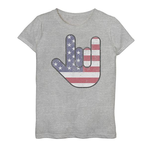 Girls 7-16 Rock On Hand USA Flag Graphic Tee