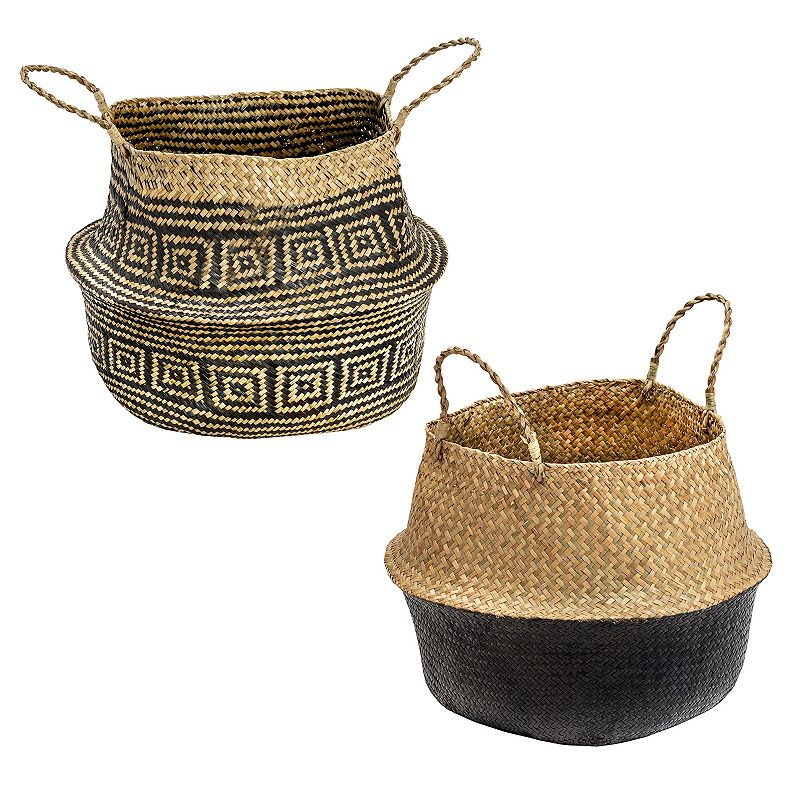 Honey-Can-Do Set of 2 Folding Seagrass Belly Baskets, Black