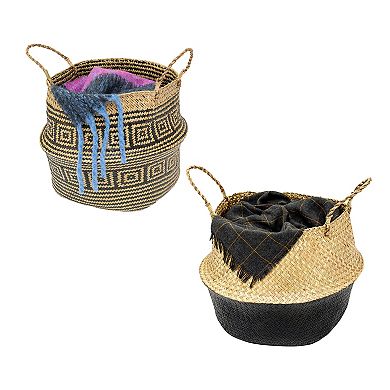 Honey-Can-Do Set of 2 Folding Seagrass Belly Baskets