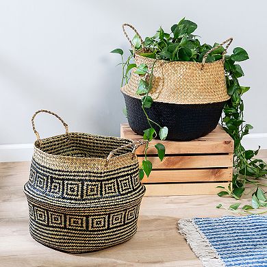 Honey-Can-Do Set of 2 Folding Seagrass Belly Baskets