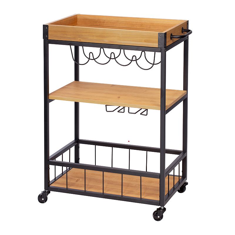 Honey-Can-Do Industrial Rolling Bar Cart with Removable Serving Tray, Black
