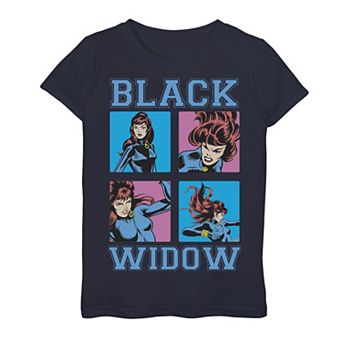 Girls 7-16 Marvel Black Widow Classic Retro Comic Boxed Up Action Shot Graphic Tee