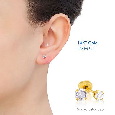 Inverness Home Ear Piercing Kit with 14k Gold 3 mm CZ Stud Earrings