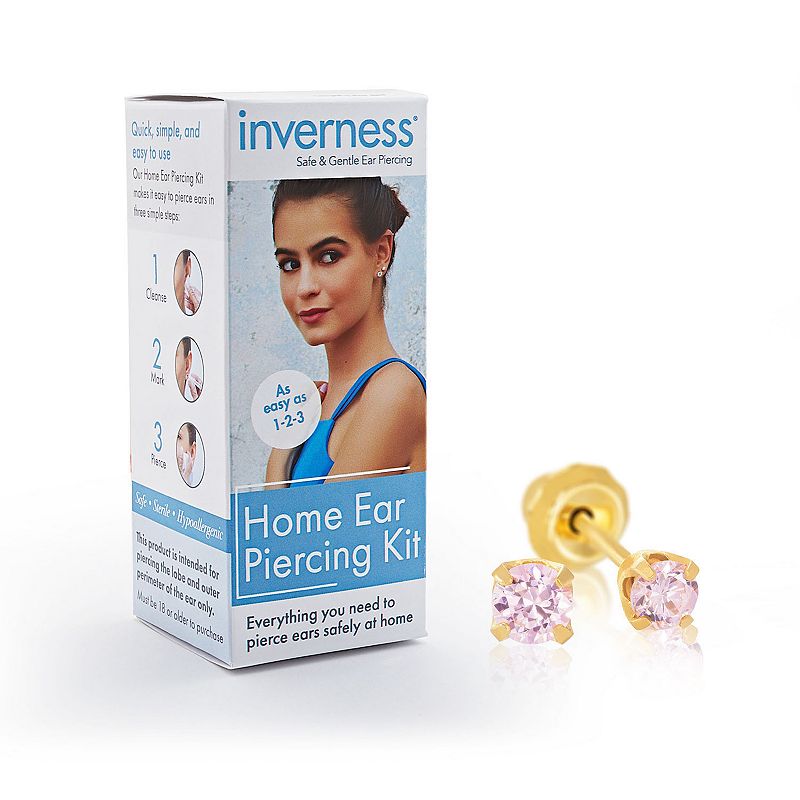 Inverness Home Ear Piercing Kit with 3 mm Pink CZ Stud Earrings, Womens, G
